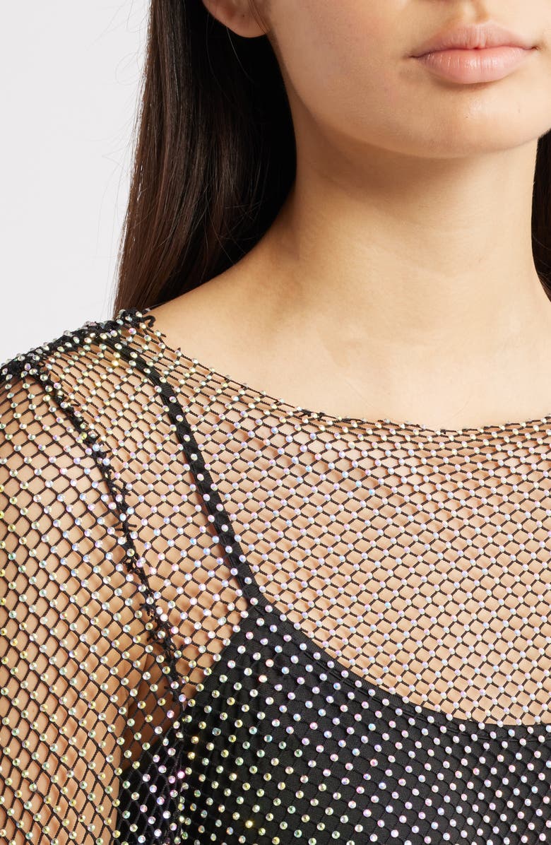 Jump Apparel Sheer Beaded Long Sleeve Minidress, Alternate, color, Black