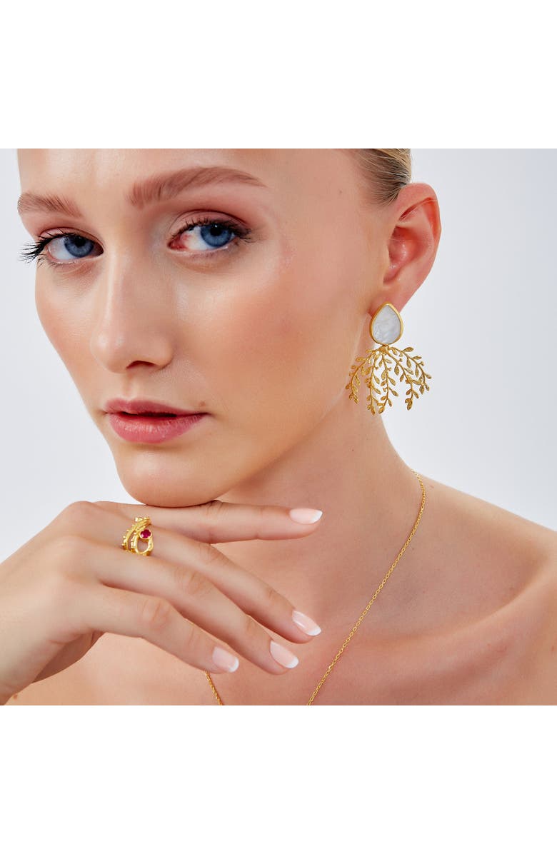 Spero London Mother Of Pearl Olive Branch Sterling Silver Earring, Alternate, color, Gold