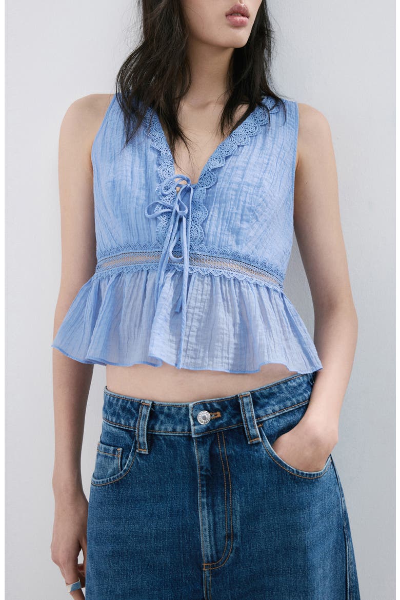 Elena Lace Peplum Top, Main, color, SKY BLUE