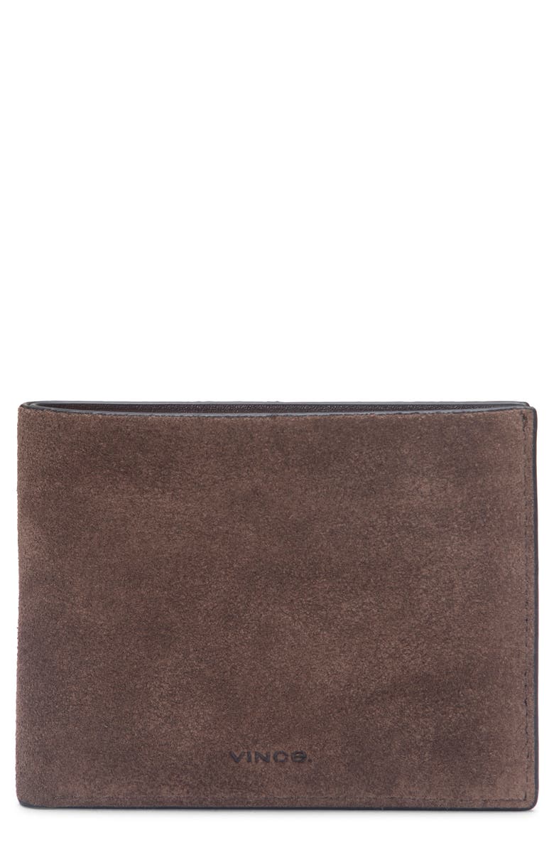 Vince Suede Bifold Wallet, Main, color, Chocolate