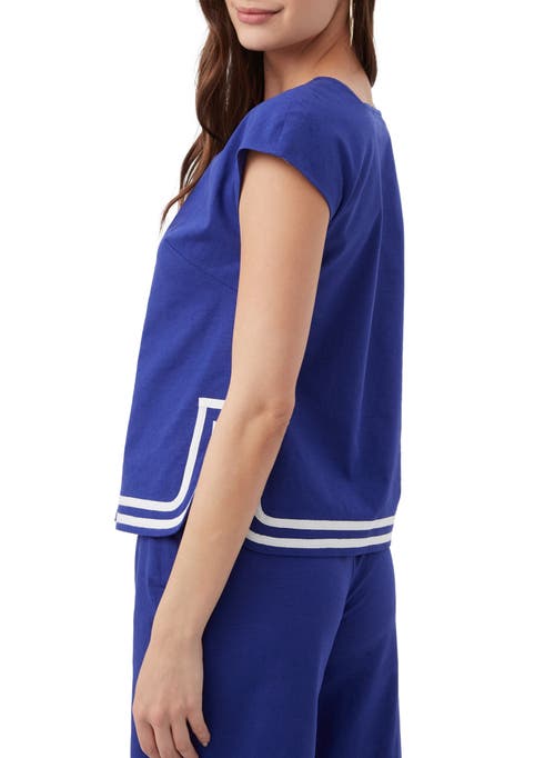 Trina Turk Valence Button Front Linen Top In Cobalt Cove