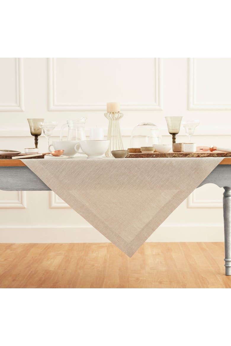Linen Table Throw 52 x 52 Inch - Athena, Main, color, Light Natural