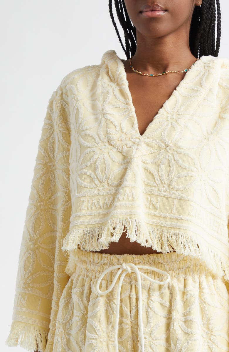 Zimmermann Coco Jacquard Terry Cloth Hooded Top, Alternate, color, Yellow/ Cream