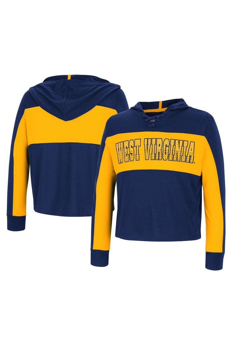 COLOSSEUM Girls Youth Colosseum Navy West Virginia Mountaineers Galooks Hoodie Lace-Up Long Sleeve T-Shirt, Main, color, 