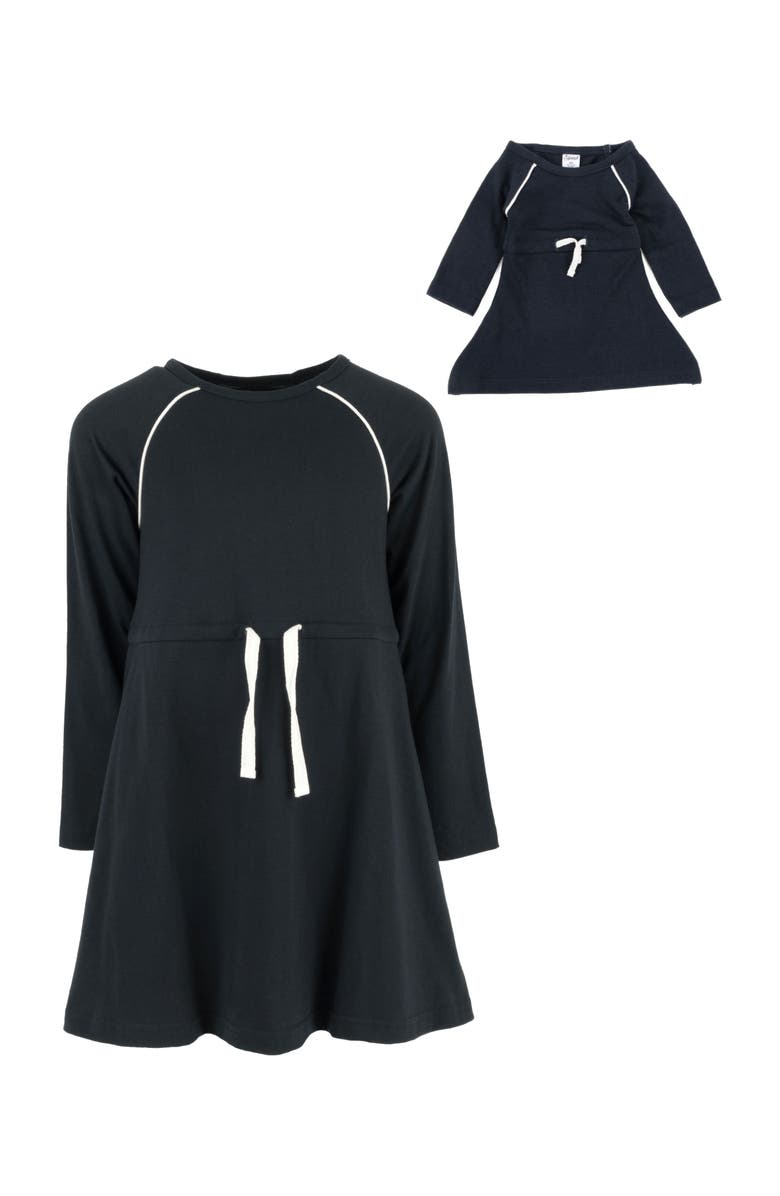 Leveret Girls Bow Tie Dress with Matching Doll Dress, Main, color, Navy