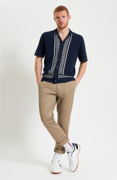 Ben Sherman Border Resort Knit Camp Shirt In Dark Navy
