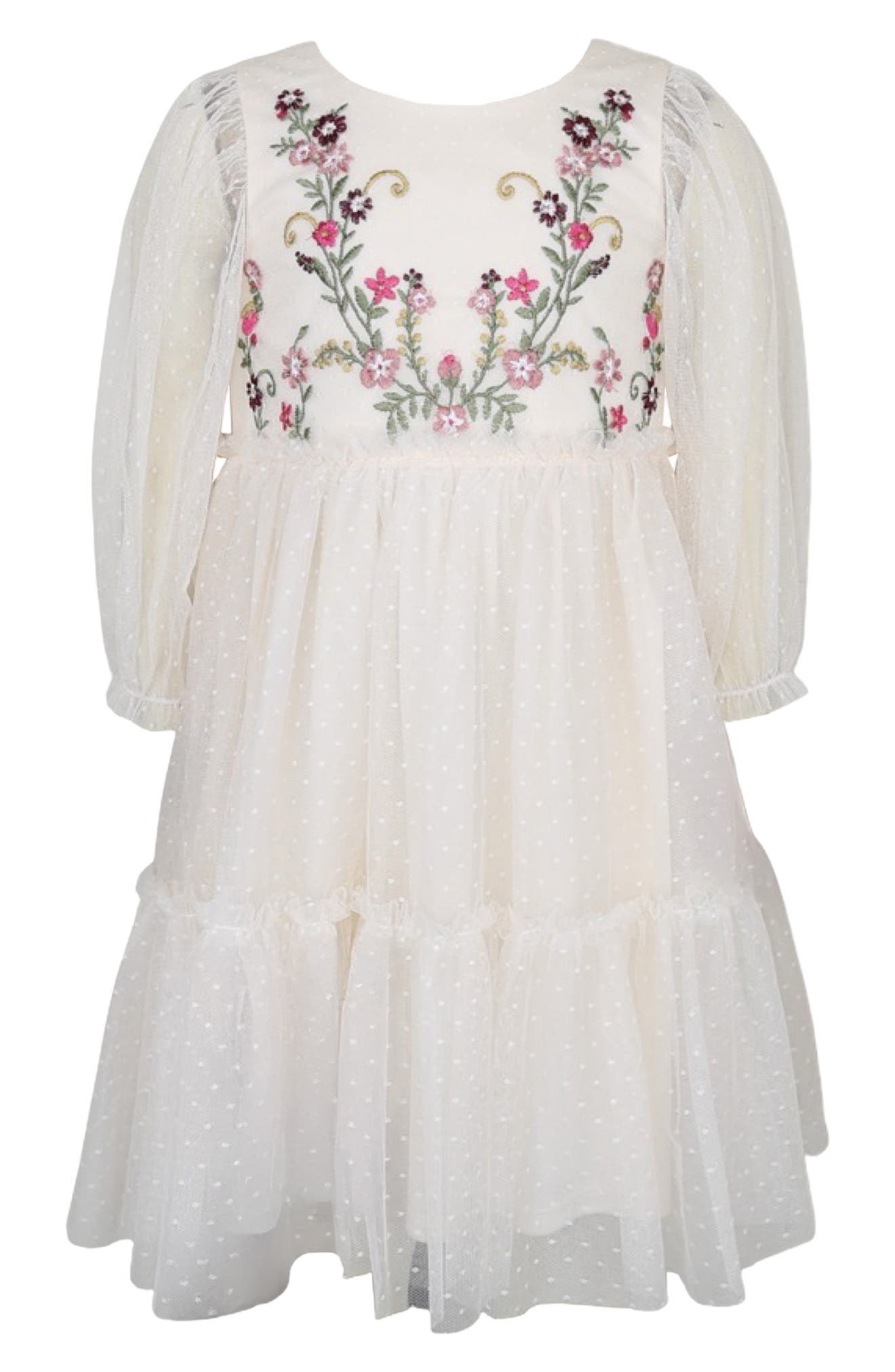 Zunie Kids' Three Quarter Sleeve Embroidered Dress