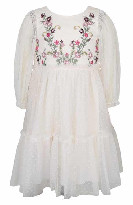 Zunie Kids' Three Quarter Sleeve Embroidered Dress