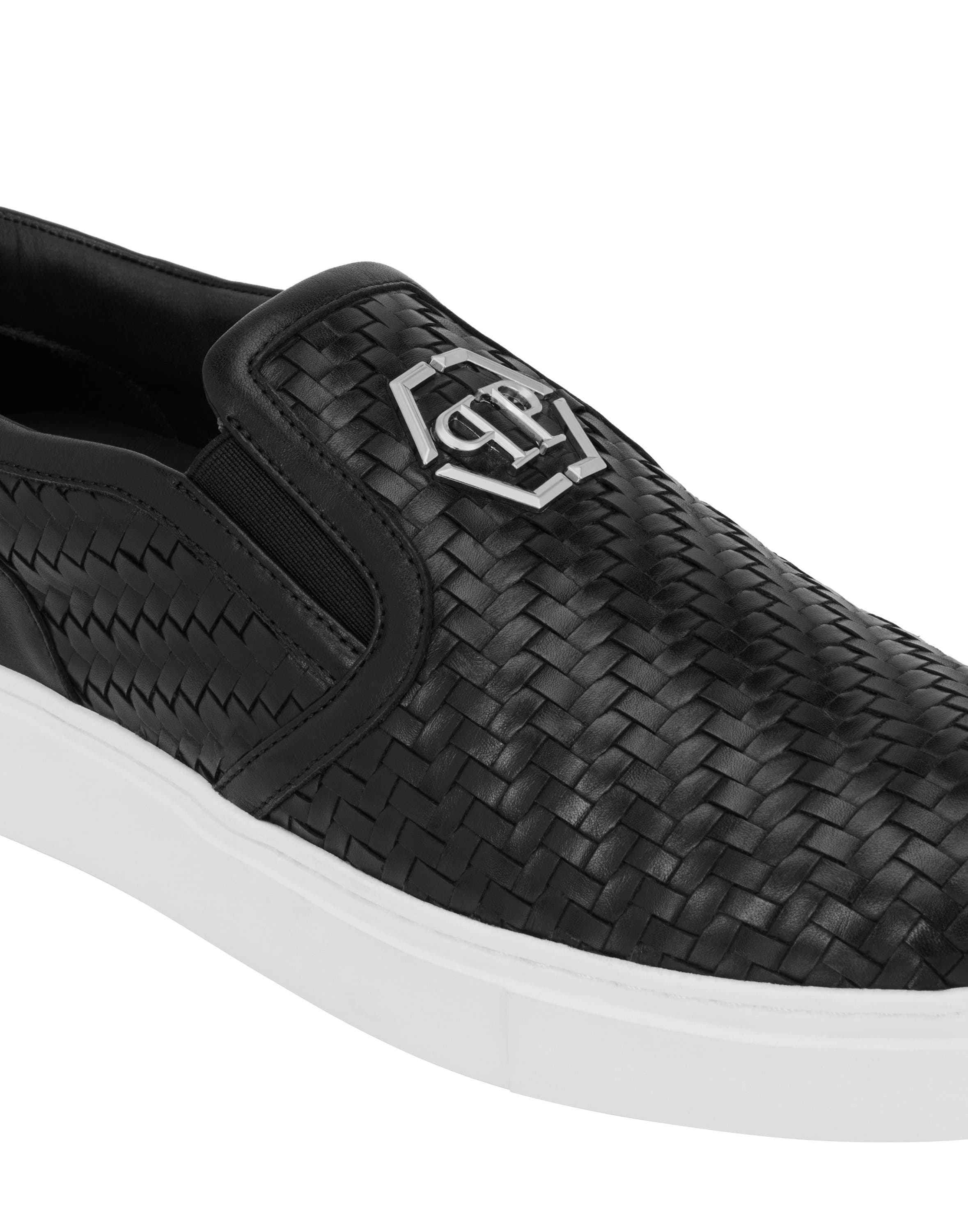 Weaved Leather Slip-On Shoes Hexagon Men, Alternate, color, black