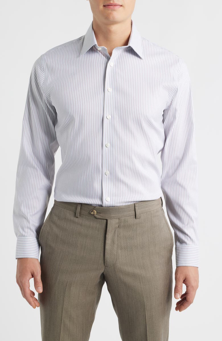 Nordstrom Trim Fit Stripe Premium Performance Twill Dress Shirt, Main, color, Blue- Red Torres Stripe