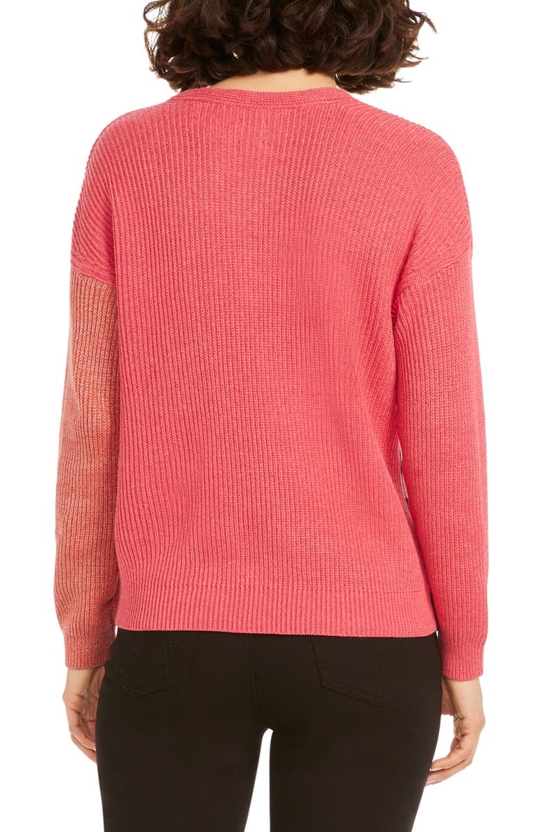 NIC+ZOE Colorblock V-Neck Rib Sweater, Alternate, color, Pink Multi