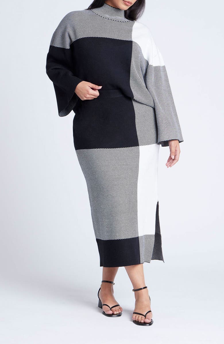 ELOQUII Colorblock Intarsia Sweater Skirt, Alternate, color,
