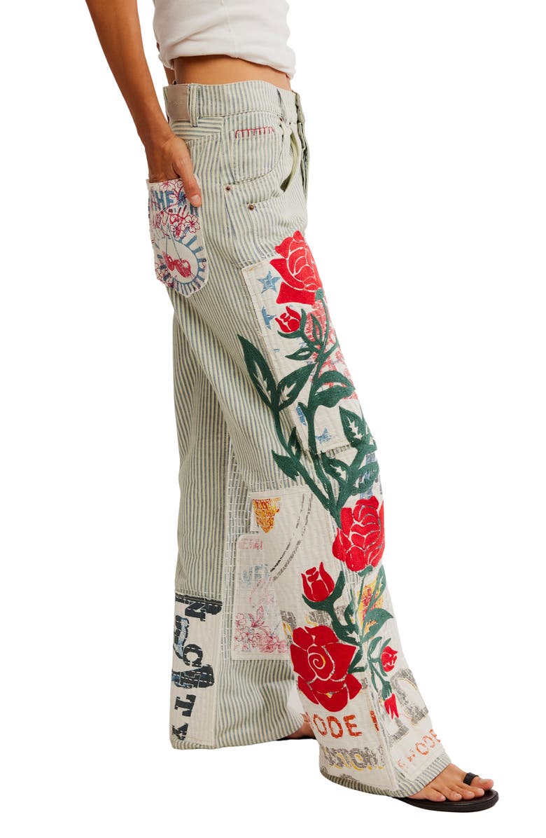 Free People Lost and Found High Waist Patch Detail Railroad Stripe Jeans, Alternate, color,