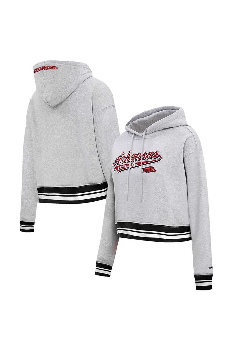 Women's Pro Standard Heather Gray Arkansas Razorbacks Script Tail Fleece Cropped Pullover Hoodie, Main, color, Heather Gray