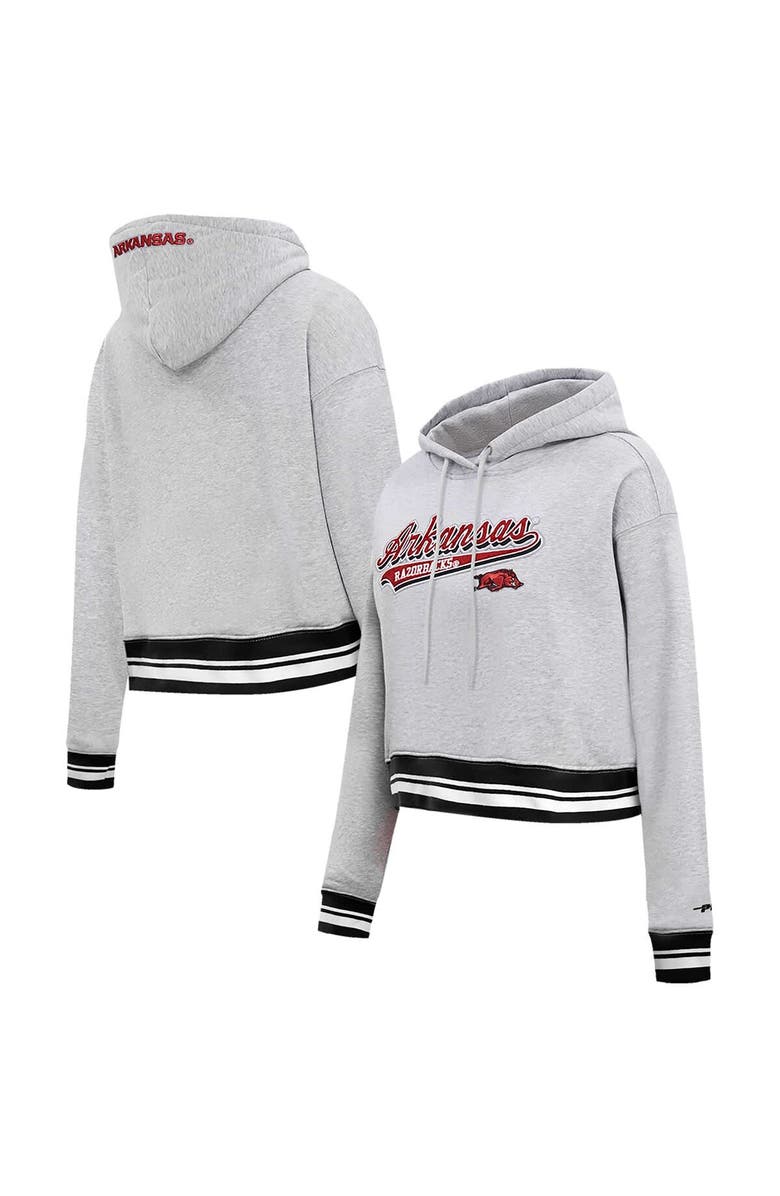 PRO STANDARD Women's Pro Standard Heather Gray Arkansas Razorbacks Script Tail Fleece Cropped Pullover Hoodie, Main, color, Heather Gray