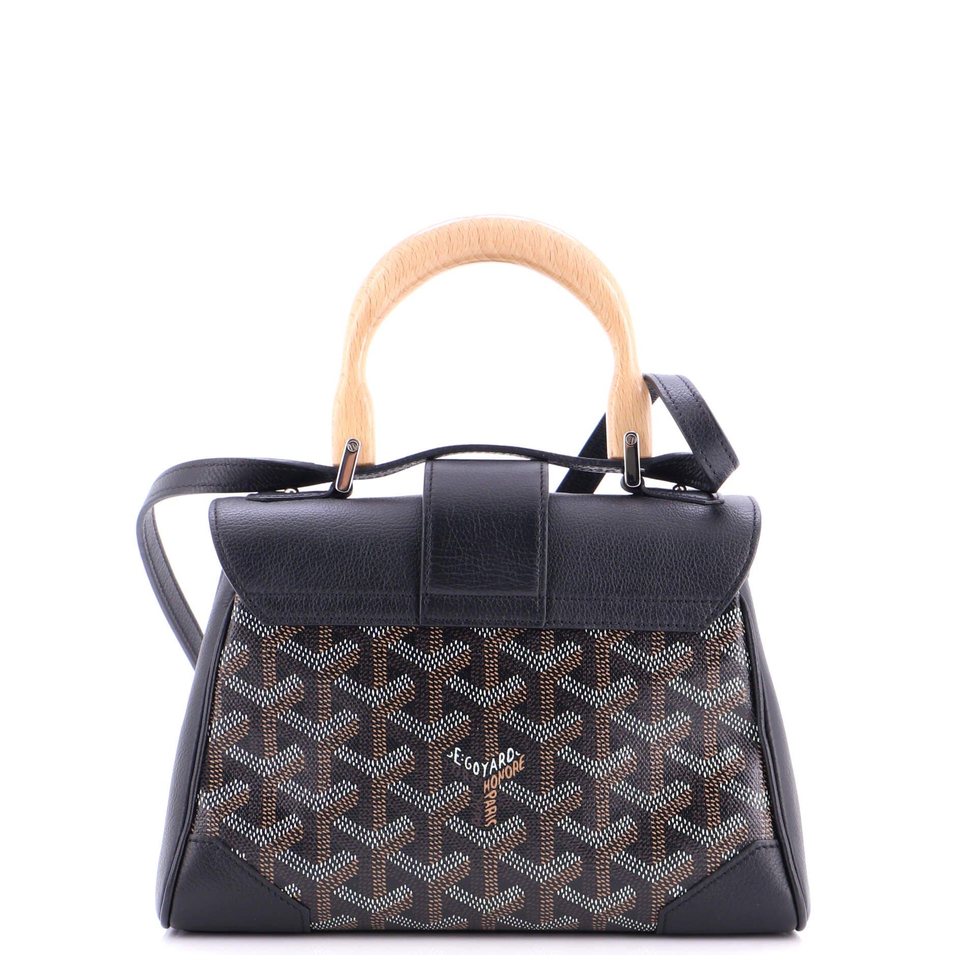 Pre-Owned Goyard Saigon Top Handle Bag Coated Canvas with Leather Mini, Alternate, color, Black