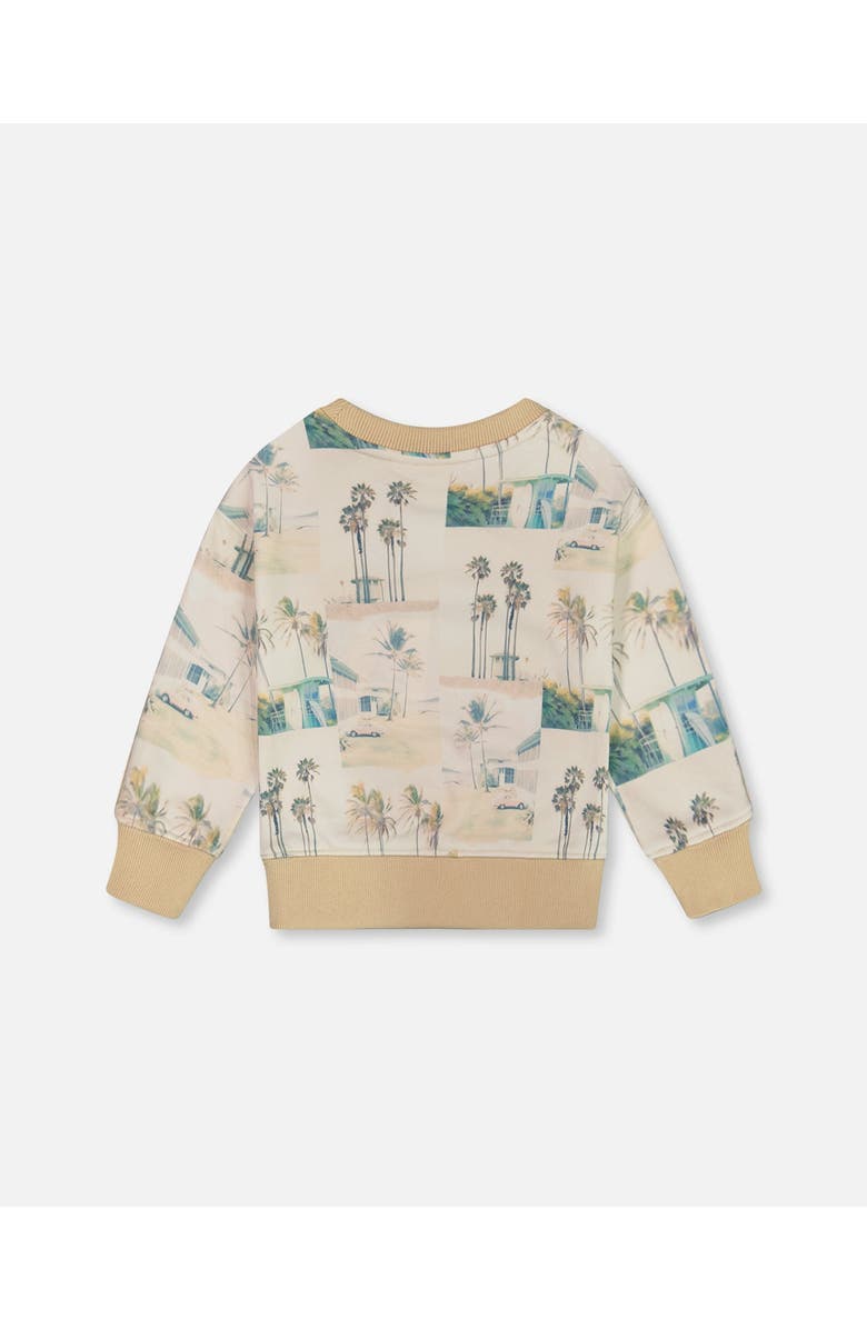 Deux par Deux Boy's Printed Pullover Sweatshirt Beige Palm Tree And Teal, Alternate, color, 