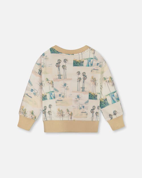 Shop Deux Par Deux Little Boy's Printed Pullover Sweatshirt Beige Palm Tree And Teal