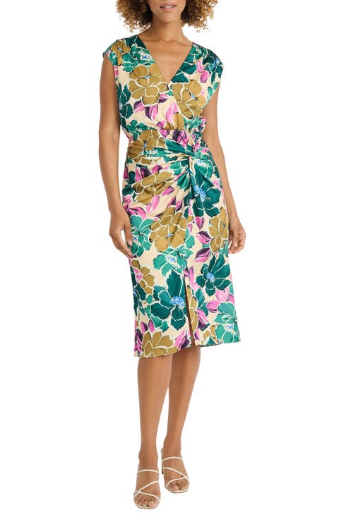 Floral Drape Detail Midi Dress