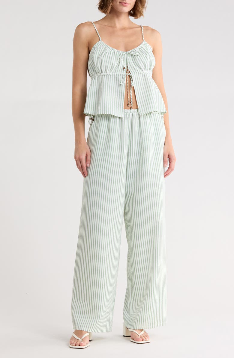 Madden Girl Stripe Double Tie Crop Camisole & Pants Set, Main, color, Sage Ivory