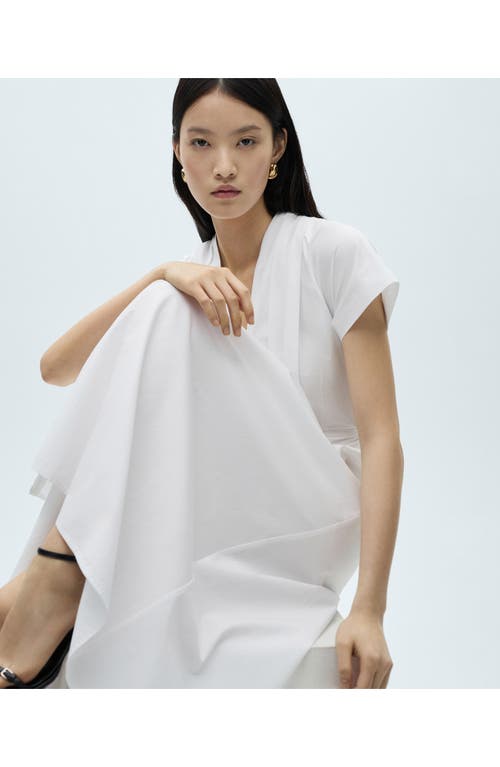 Mango Pleated Tie Waist Cotton Midi Dress In White