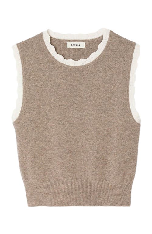 Sandro Womens Caramel Contrast-trim Wool And Cashmere Top In Brown