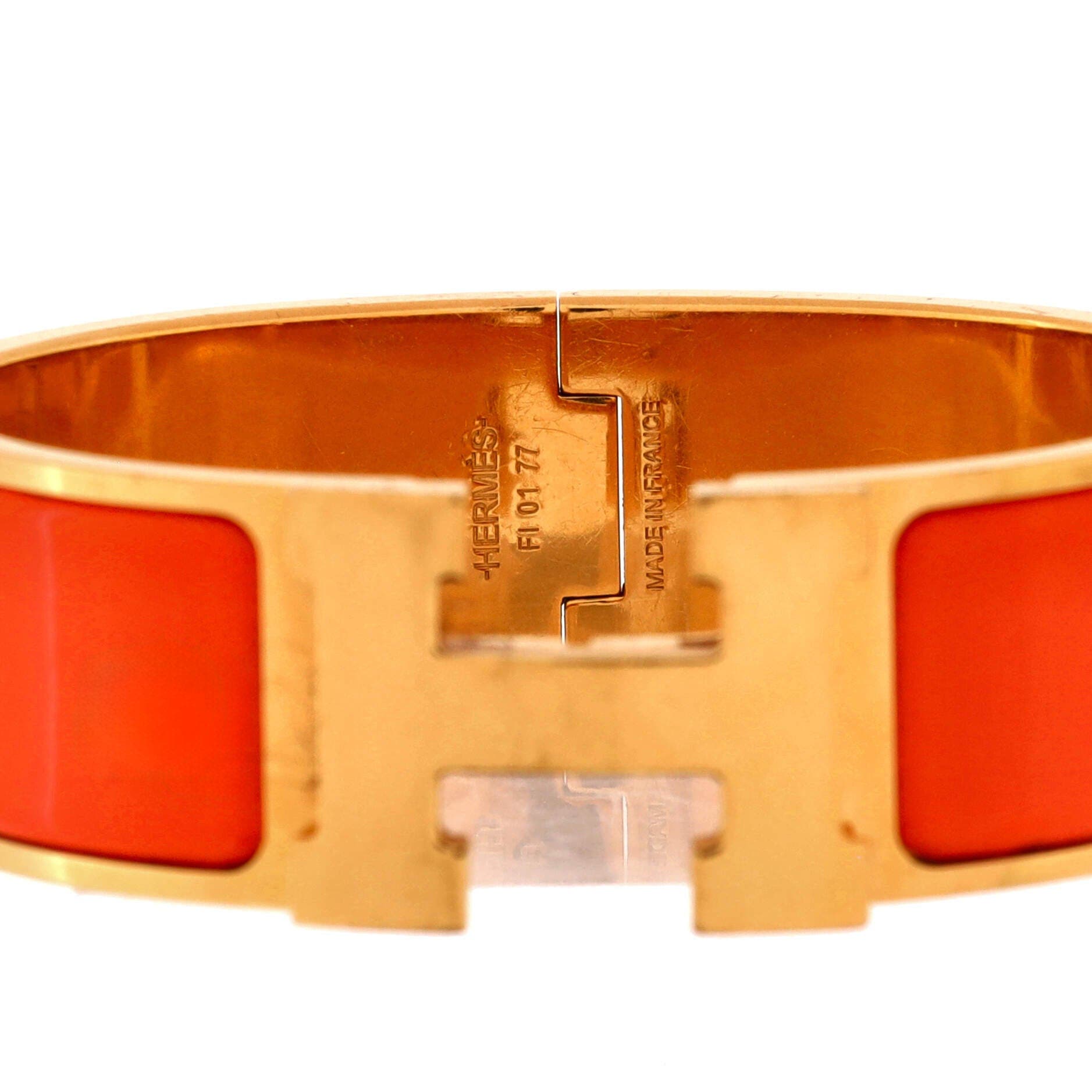 Pre-Owned Hermes Clic H Bracelet Enamel Wide, Alternate, color, Orange