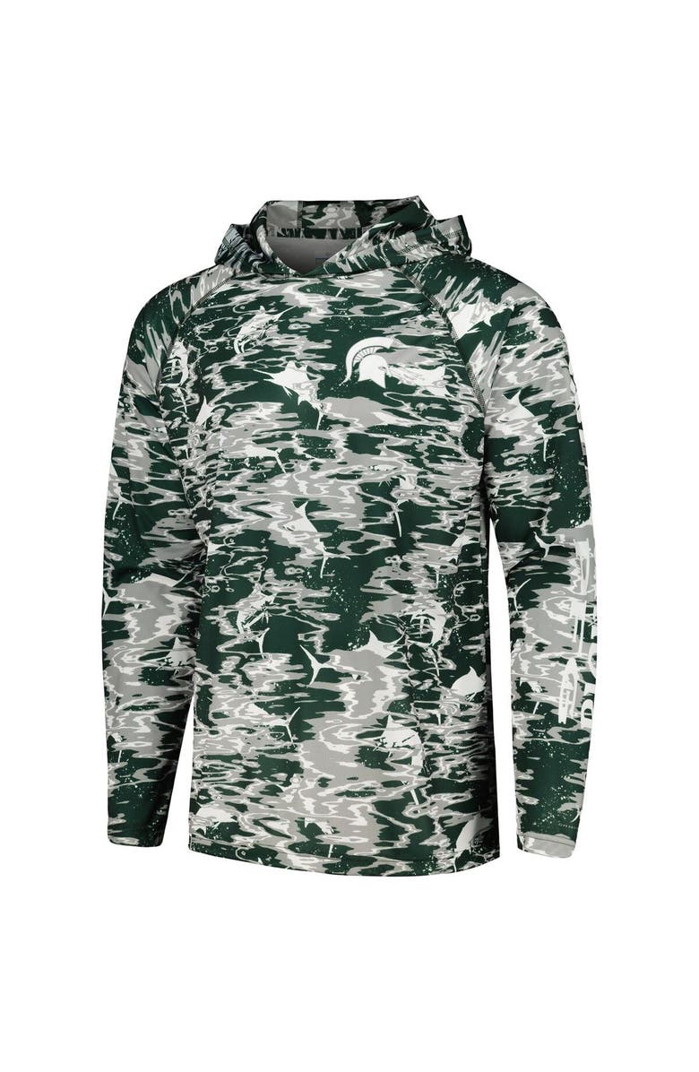 Columbia Men's Columbia Green Michigan State Spartans PFG Terminal Tackle Omni-Shade Rippled Long Sleeve Hooded T-Shirt, Alternate, color,