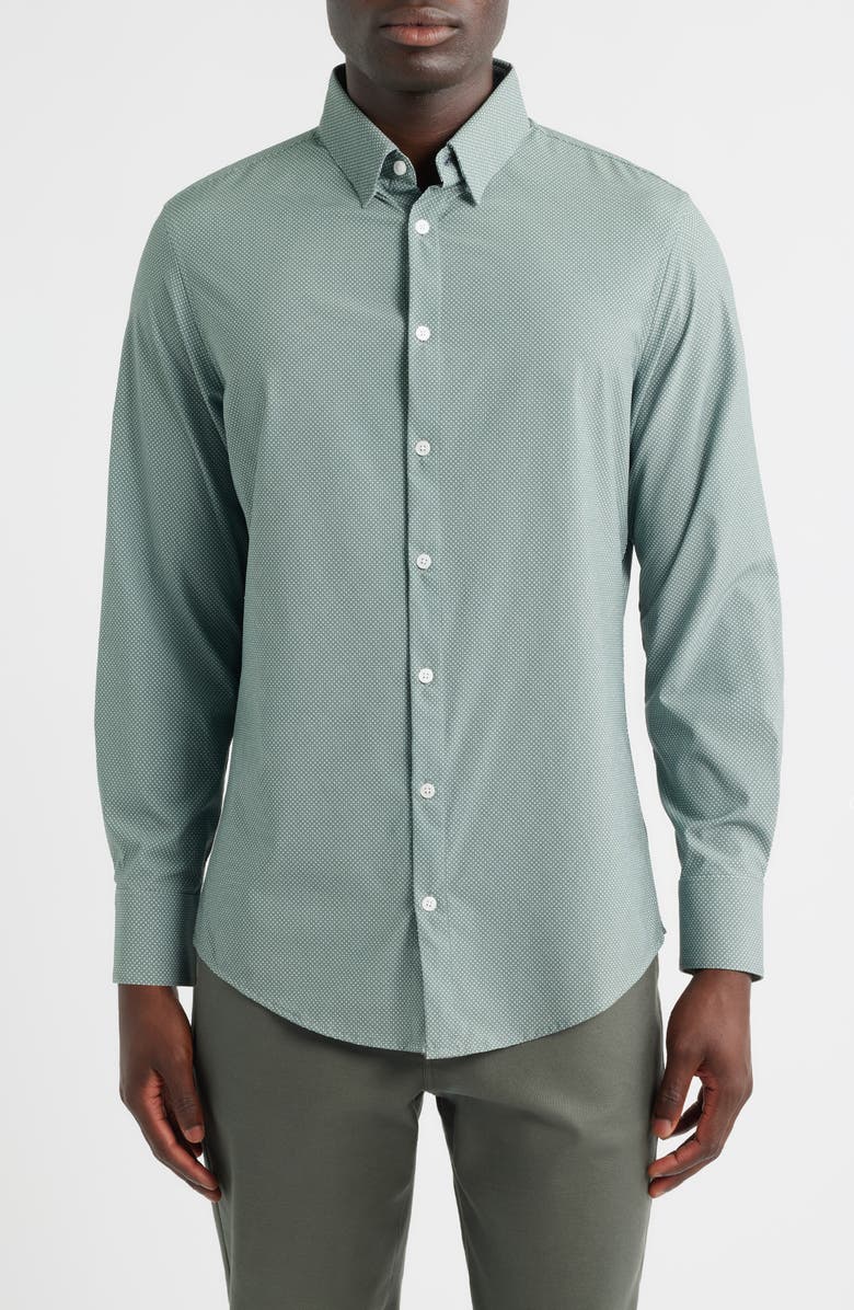 Mizzen+Main Leeward No Tuck Trim Fit Performance Button-Up Shirt, Main, color, Olive Pressed Diamond