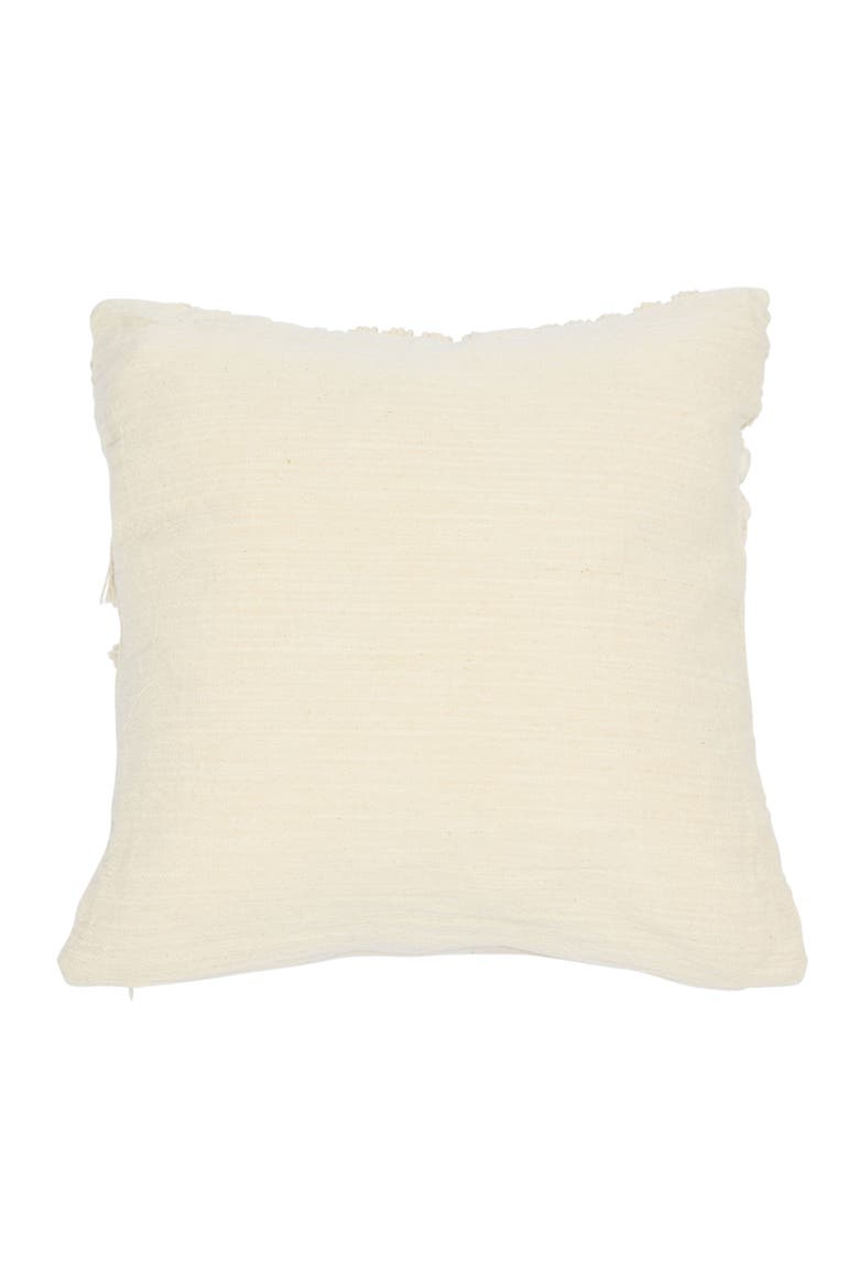 Hand-Woven Cotton and Jute Macramé Pillow with Tassels, Alternate, color, Cream