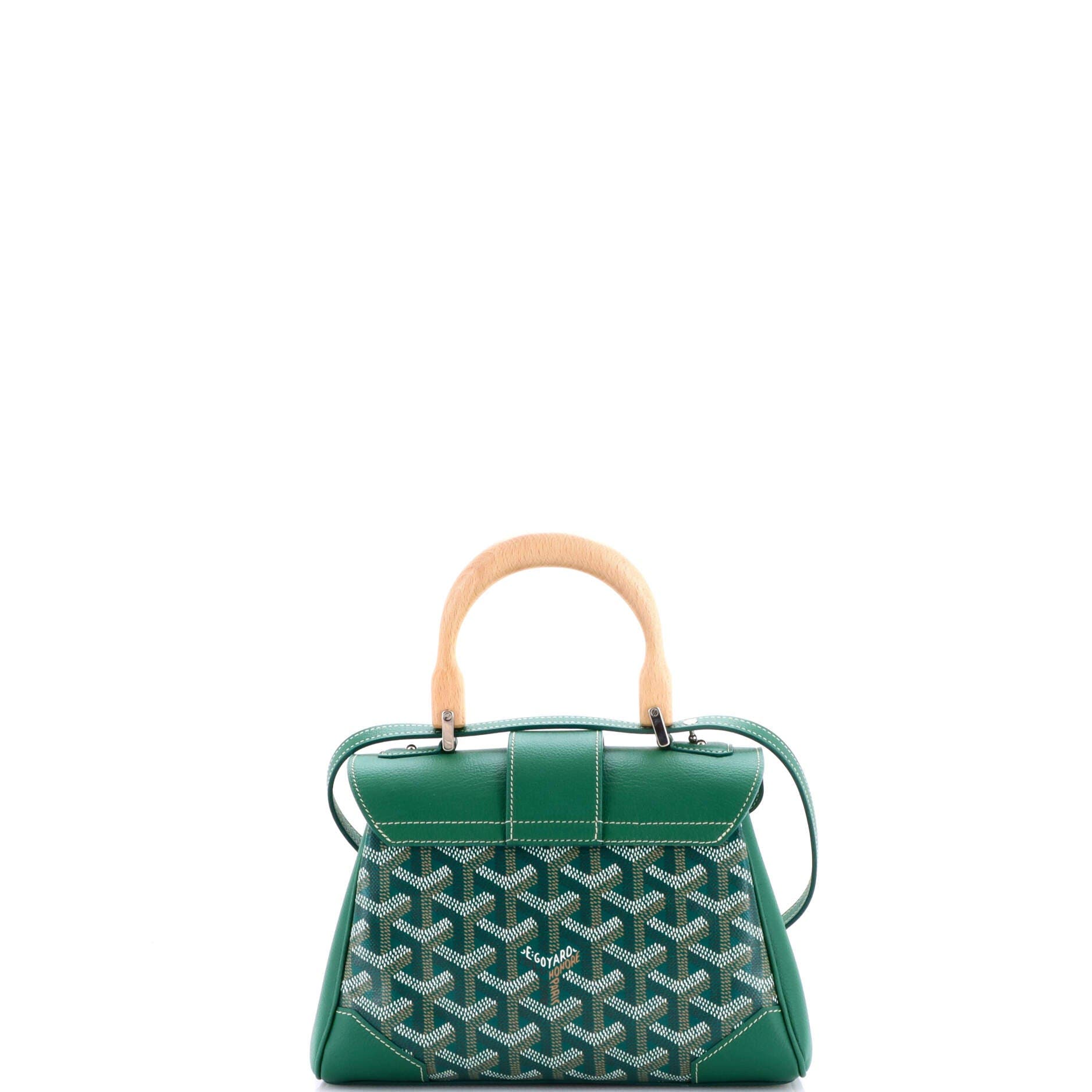 Pre-Owned Goyard Saigon Top Handle Bag Coated Canvas with Leather Mini, Alternate, color, Green