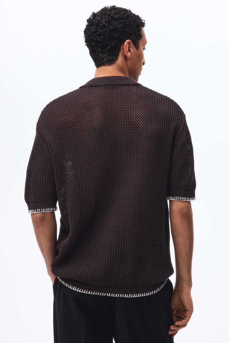 Relaxed Fit Hole-knit Resort Shirt, Alternate, color, Dark brown/palm tree