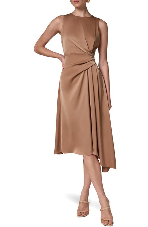 Side Draped Asymmetric Hem Stretch Satin Dress