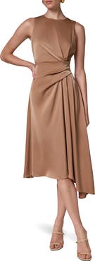 Donna Karan New York Side Draped Asymmetric Hem Stretch Satin Dress