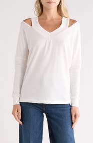 GO COUTURE V-Neck Cold Shoulder Sweater