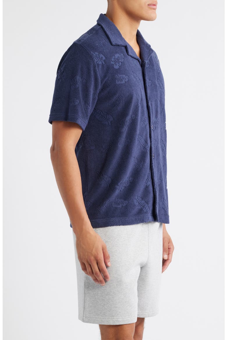 Shadow Hibiscus Cotton Blend Terry Cloth Camp Shirt, Alternate, color, NAVY HIBISCUS