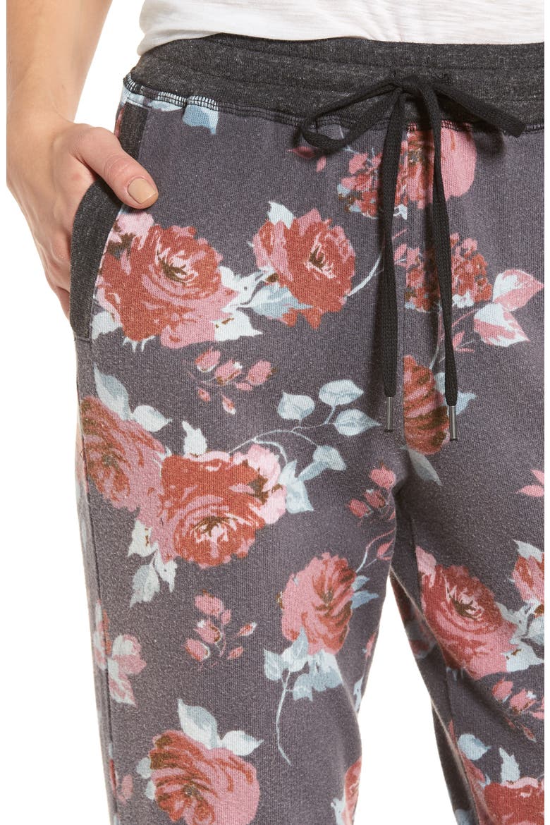 Chelsea Rose Print Jogger Pants, Alternate, color, PITCH BLACK