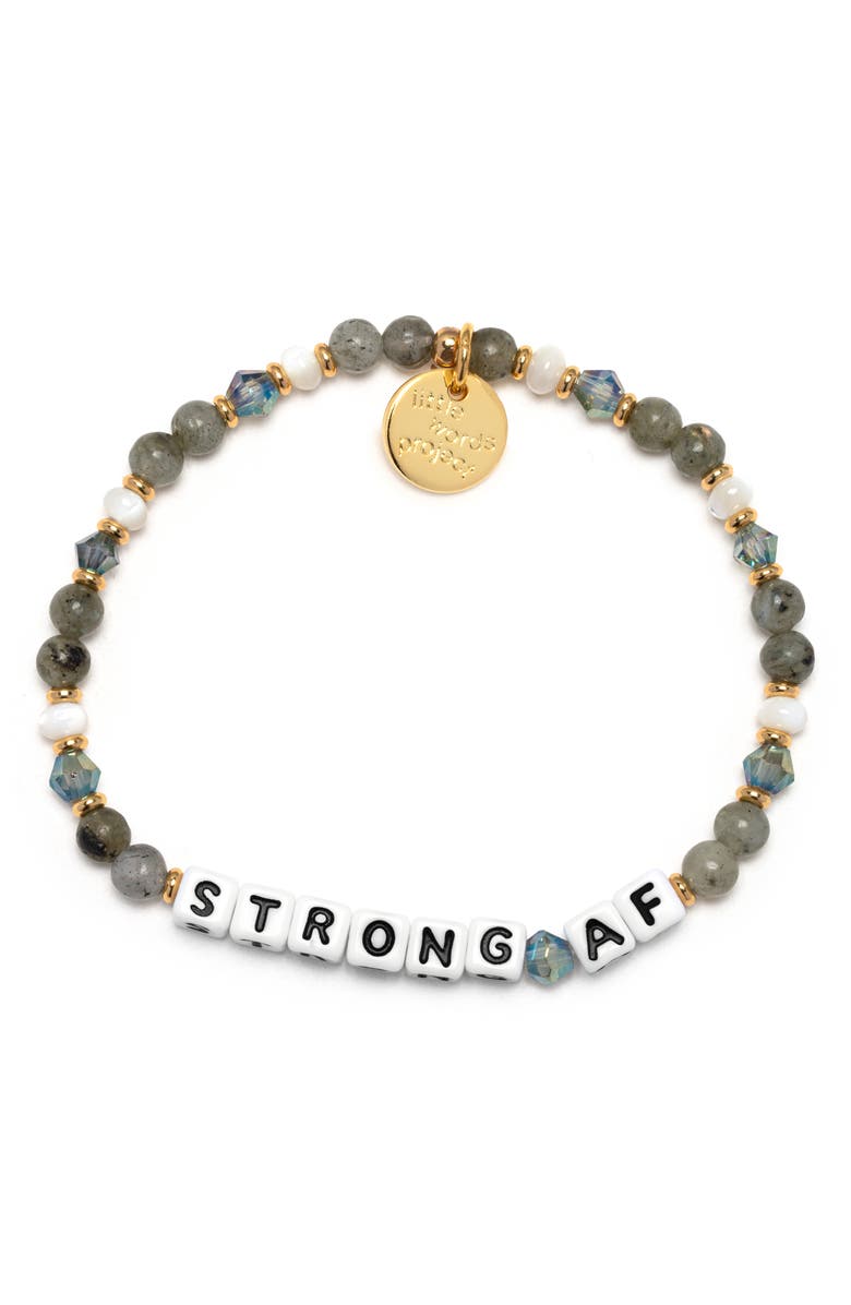 Little Words Project Strong AF Beaded Stretch Bracelet, Main, color, Grey
