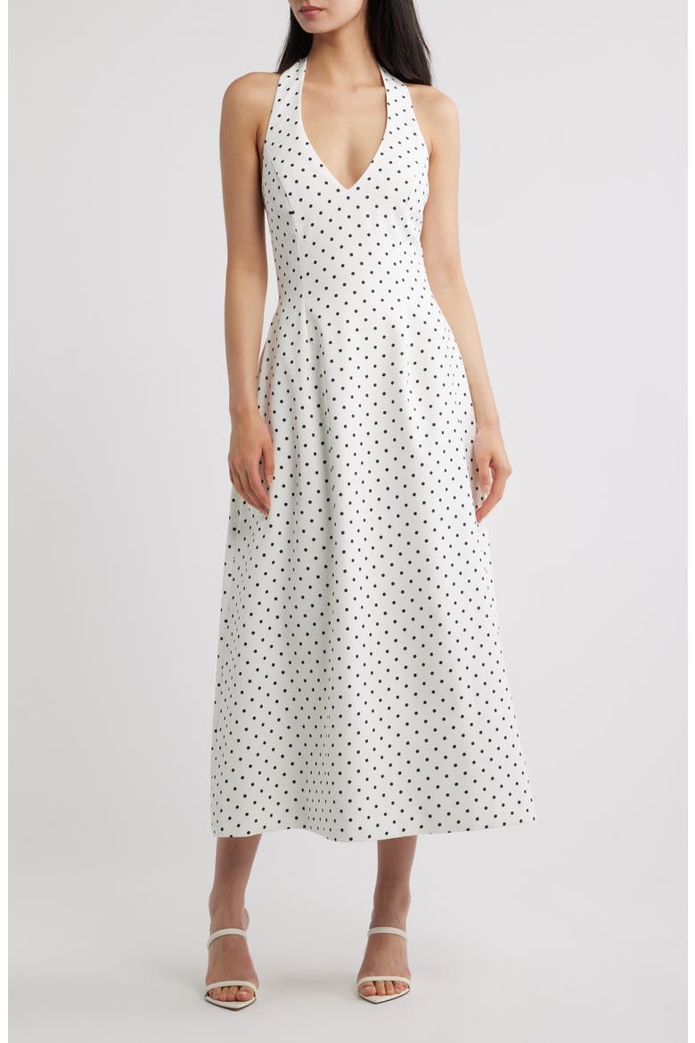 Polka Dot Halter Neck Midi Dress, Main, color, WHITE POLKA DOT