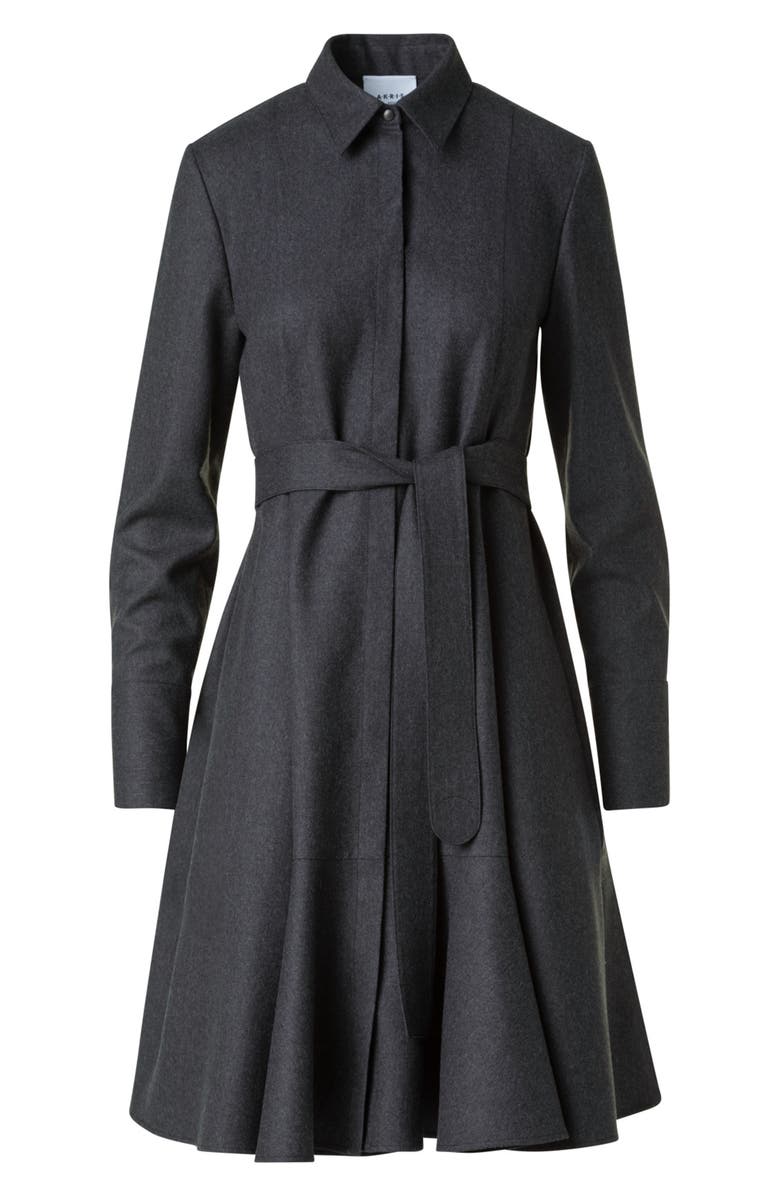 Akris punto Long Sleeve Belted Virgin Wool Flannel Shirtdress, Alternate, color, Charcoal