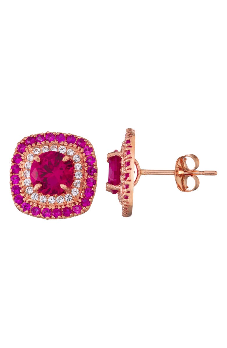 FUZION CREATIONS Lab Grown Ruby Halo Stud Earrings, Main, color,