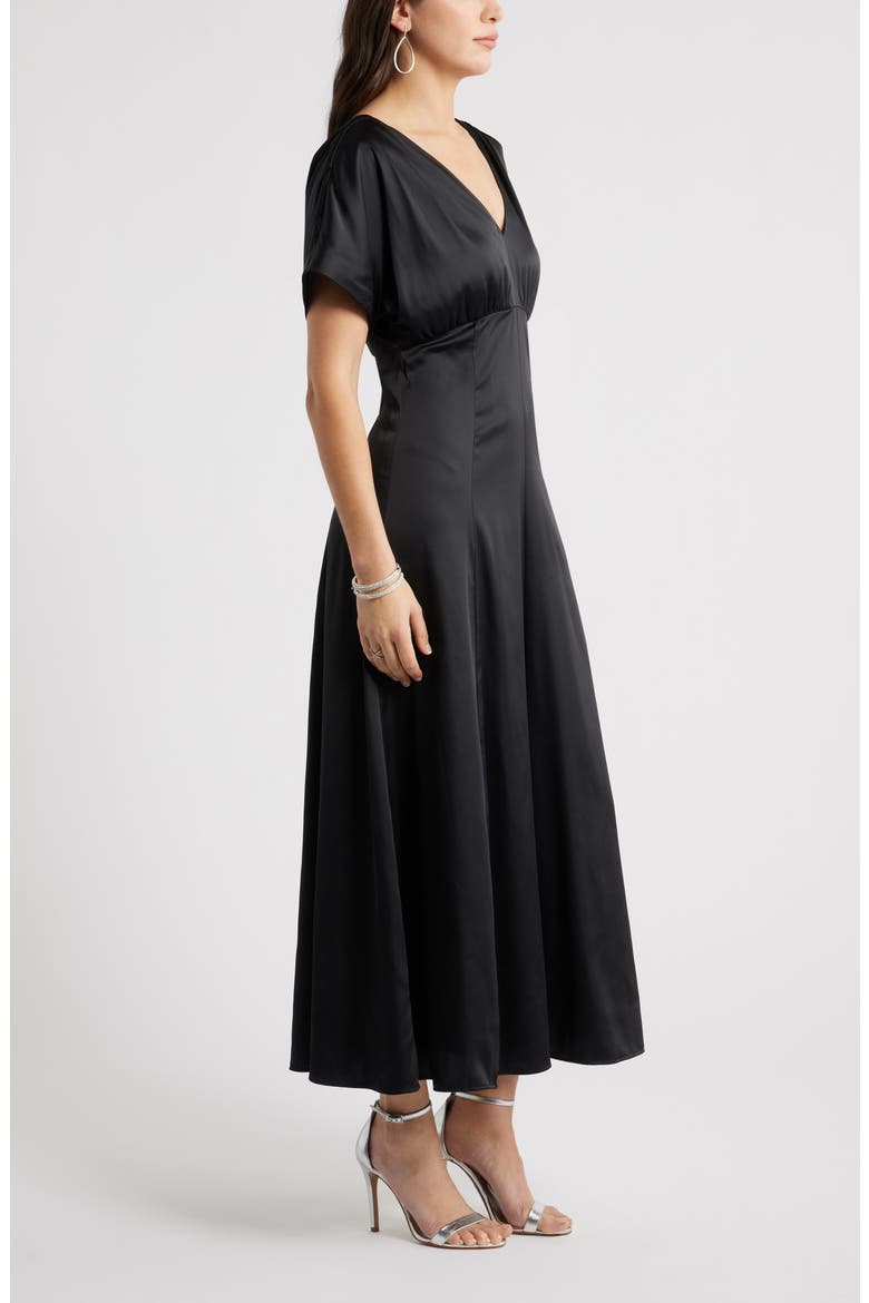 Seamed Stretch Satin Maxi Dress, Alternate, color, BLACK