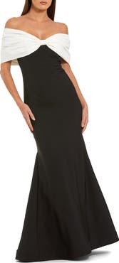 Mac Duggal Off The Shoulder Mermaid Gown with Draped Bow Detail