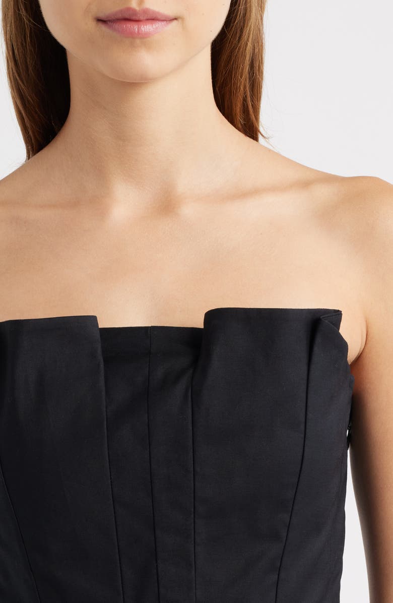 Reformation Ashlyn Pleated Peplum Strapless Top, Alternate, color, Black