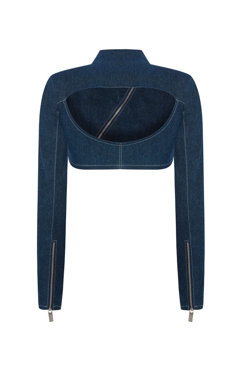 Jendue US Spin Denim Jacket - Cropped, Asymmetrical Zip Top, Alternate, color, Deep Blue