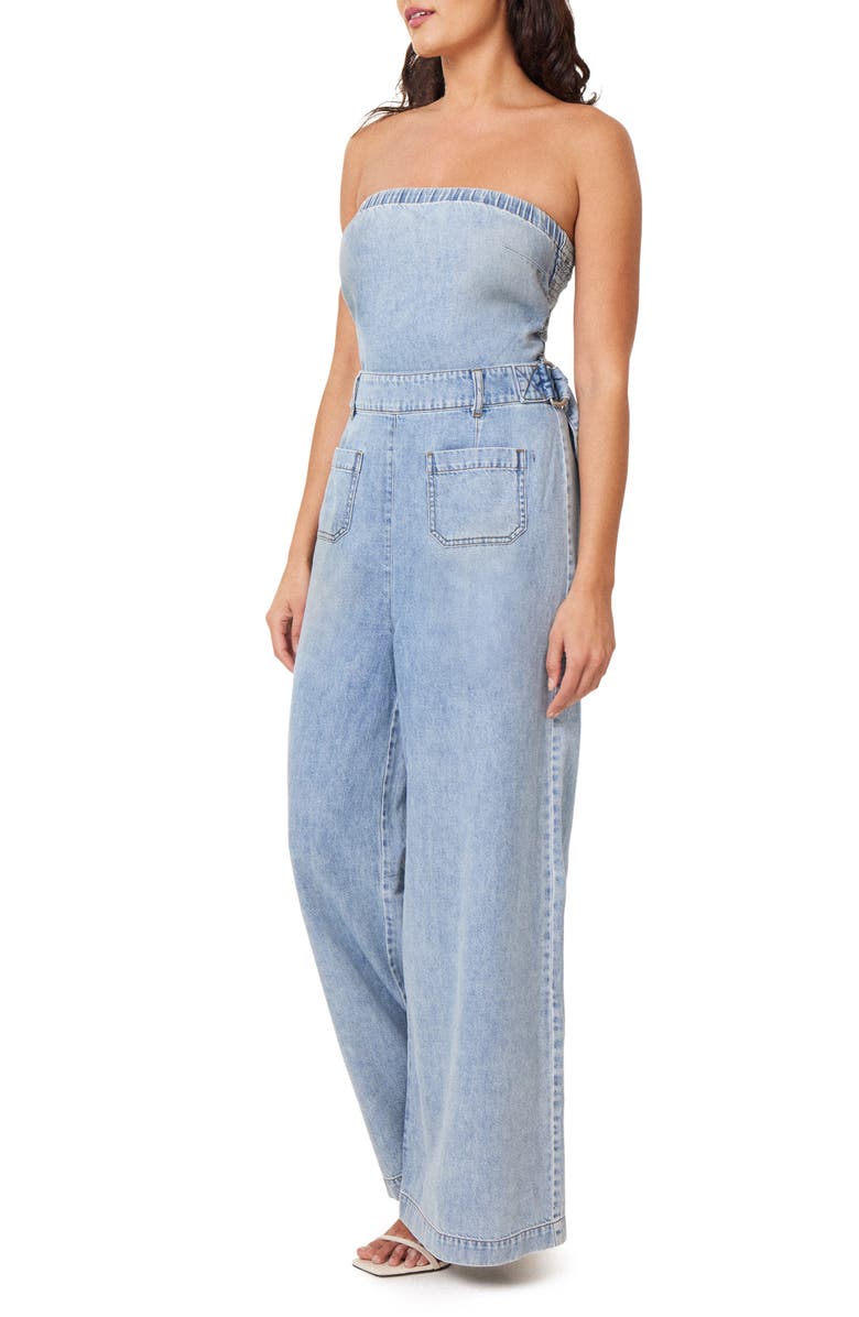 Habitual Strapless Wide Leg Denim Jumpsuit, Alternate, color, Pacific