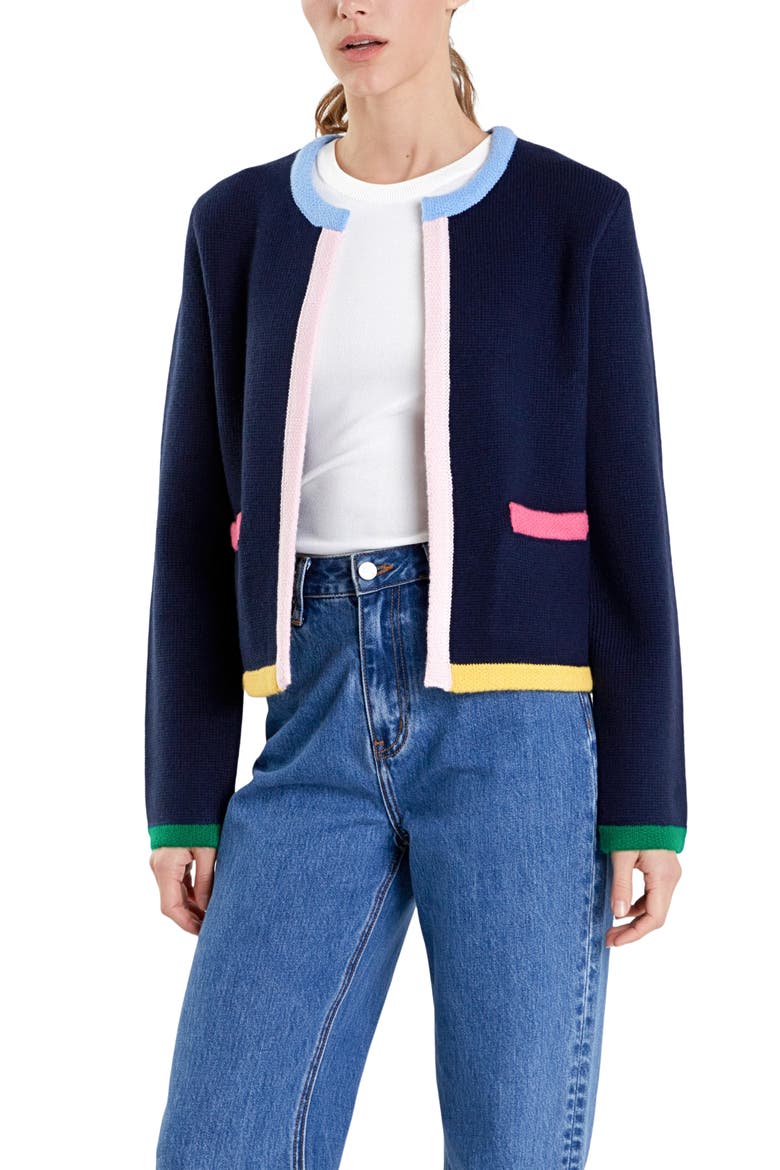 Colorblock Cardigan, Alternate, color, NAVY MULTI