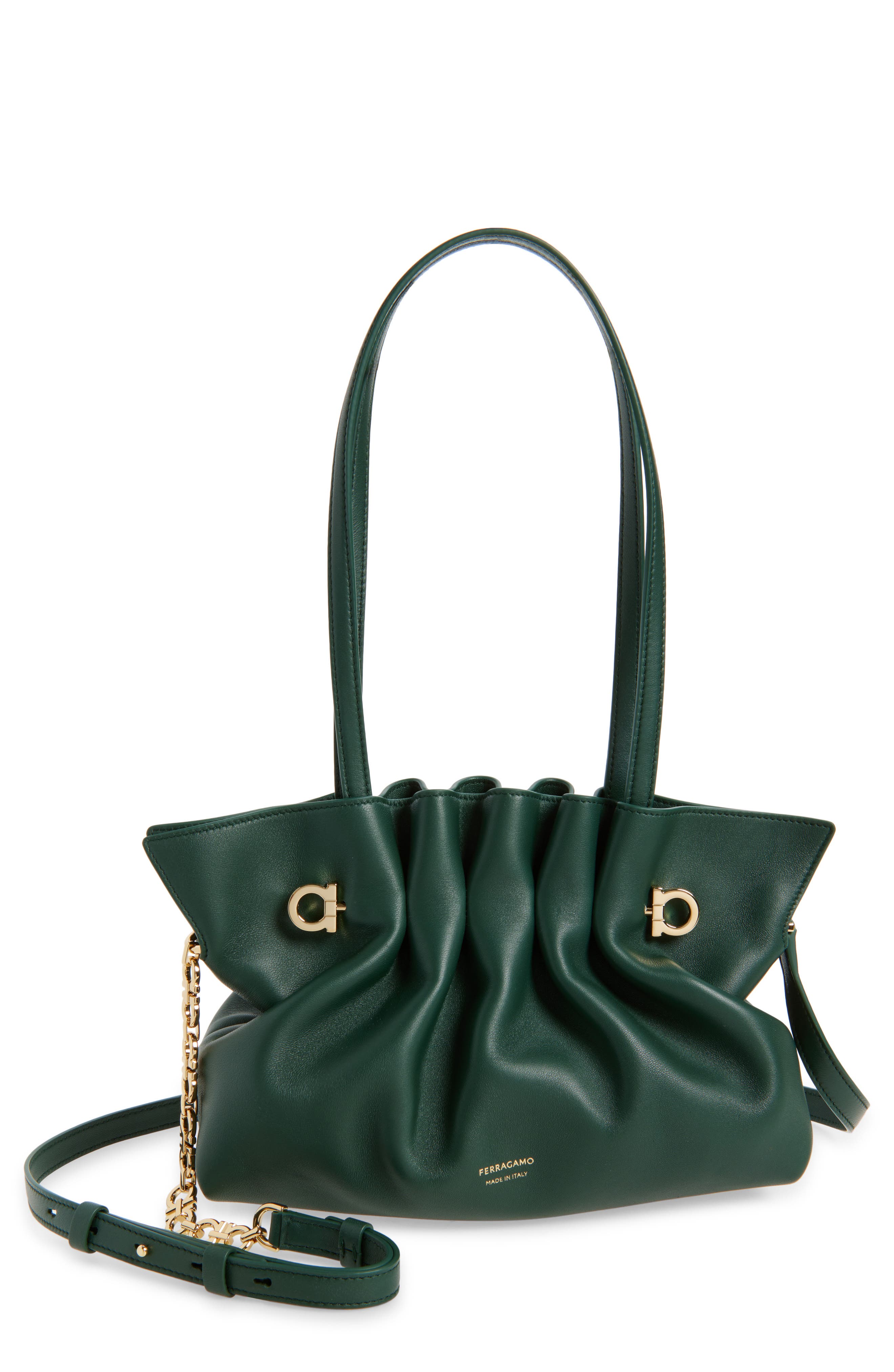 FERRAGAMO Small Gancio Piercing Soft Leather Shoulder Bag, Main, color, 