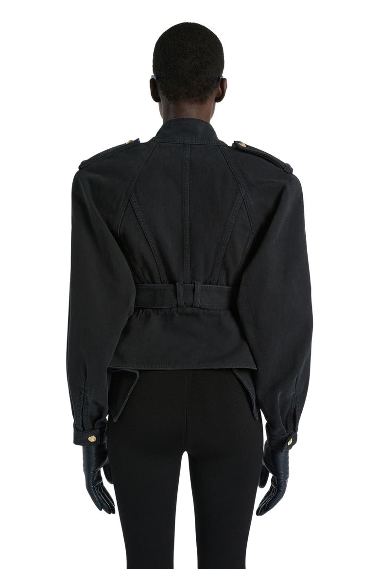 Denim Peplum Jacket, Alternate, color, black