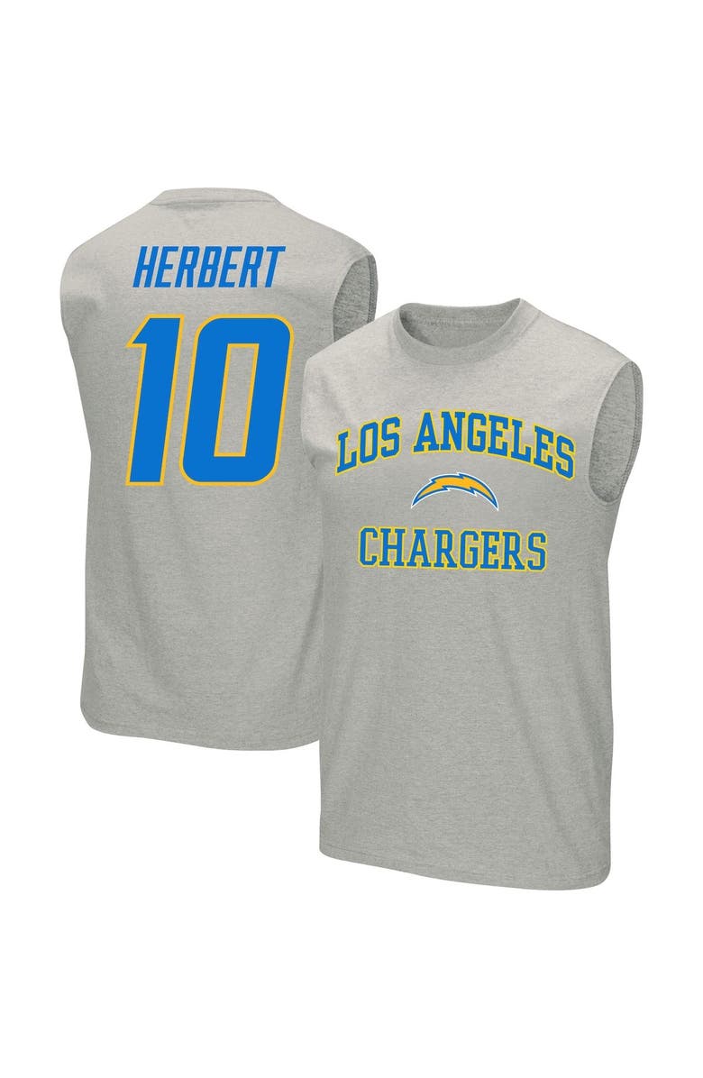PROFILE Men's Justin Herbert Heathered Gray Los Angeles Chargers Big & Tall Player Name & Number Muscle Tank Top, Main, color, Heather Gray